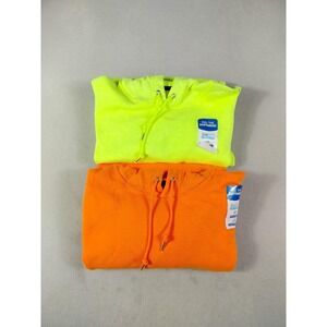 Fruit Of The Loom Hoodie Sweatshirt Mens 2XL Hi Vis‎ Green Orange Fleece 2 Pack